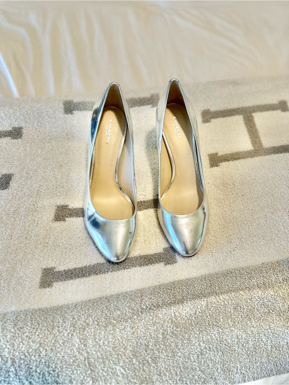 Silver Chrome Coach heels size 10